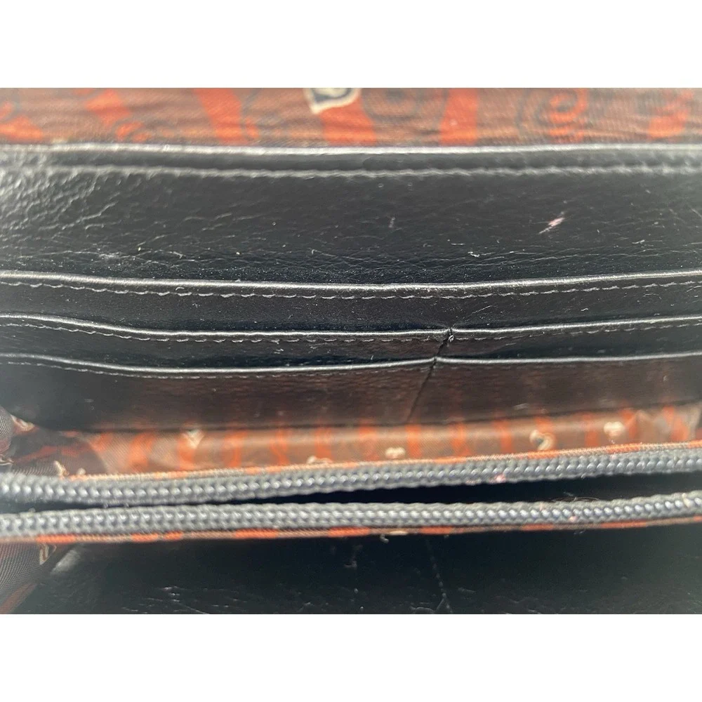 BRIGHTON Vintage Crossbody Purse Wallet Black Brown Leather Strap Travel Clutch